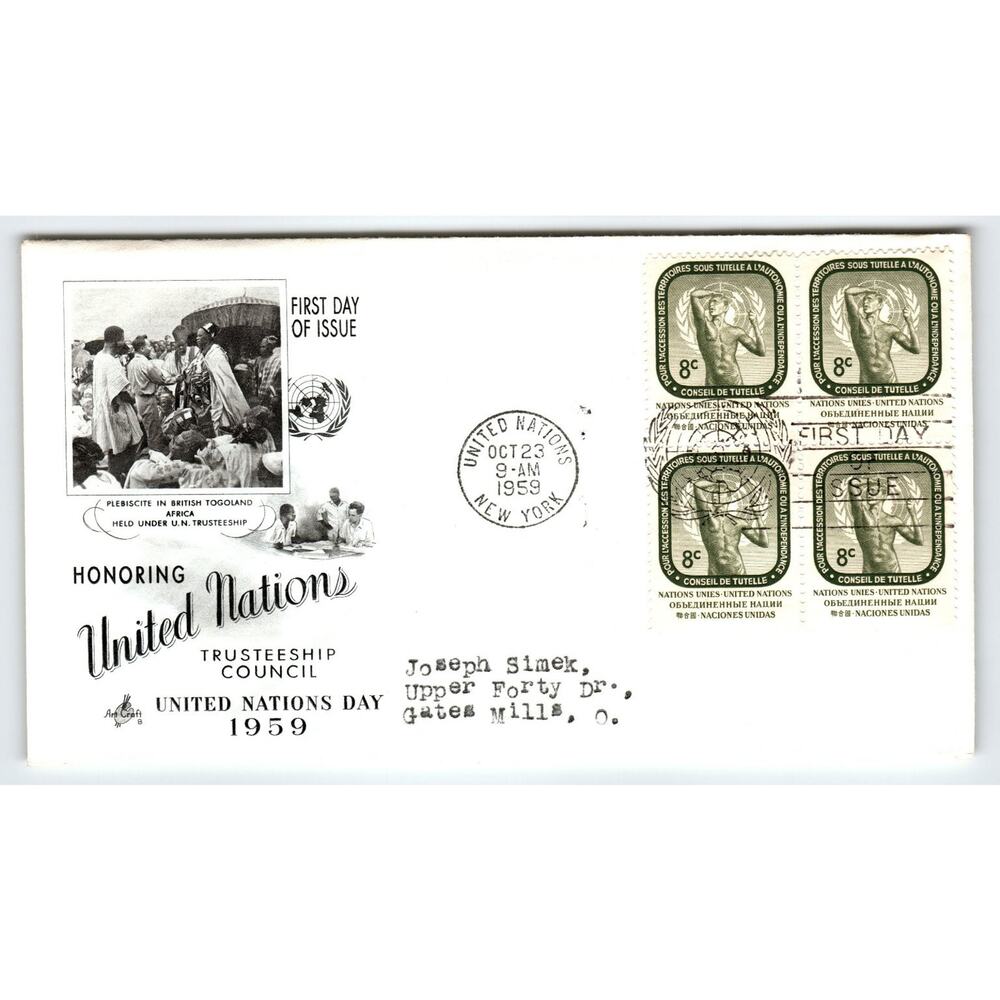 Scott #1279 1959 United Nations Trusteeship Council First Day Cover FDC Artcraft